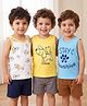 Babyoye Elastane Knit Sleeveless Vest Puppy Printed Pack of 3 - Yellow Blue & White