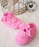 Woonie Hand Knitted Floral Applique Detailed Booties - Pink