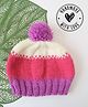 Woonie Hand Knitted Colour Blocked Pom Pom Embellished Beanie - Pink - Circumference - 27.5 Cms