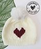 Woonie Hand Knitted Heart Designed Pom Pom Embellished Beanie - Cream - Circumference - 27.5 Cms