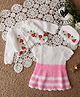 Woonie Hand Knitted Dress With Full Sleeves Pearl Embellished Floral Embroidered Shrug & Cap Set - Pink