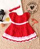 Woonie Hand Knitted Cap Sleeves Colour Blocked Dress with Headband - Red