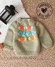 Woonie Hand Knitted Full Sleeves Floral Designed Sweater - Beige