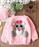 Woonie Hand Knitted Full Sleeves Bear Designed Sweater - Peach