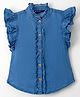 Pine Kids Cotton Woven Frill Sleeves Solid Shirt Style Top - Blue