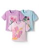 Bonfino 100% Cotton Knit Oversize Drop Shoulder Half Sleeves T-Shirt With Floral Print Pack Of 3 - Light Blue Pink & Dark Pink