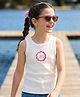 Pine Kids Cotton Lycra Knit Sleeveless Top With Floral Embroidery - White