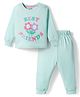 Bonfino 100% Cotton Knit Full Sleeves T-Shirt & Lounge Pant Set With Floral Print - Sea Green