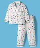 Dew Drops Cotton Woven Full Sleeves Co-ords Night Suit With Heart Print - Off White
