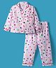 Dew Drops Cotton Woven Full Sleeves Co-ords Night Suit With Heart Print - Pink