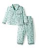 Dew Drops Cotton Woven Full Sleeves Co-ords Night Suit With Tree Print - Aqua