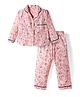 Dew Drops Cotton Woven Full Sleeves Co-ords Night Suit With Tree Print - Pink