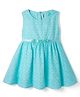 Dew Drops Cotton Woven Sleeveless Solid Frock With Schiffli Detailing & Floral Applique - Light Blue