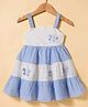 Dew Drops Cotton Woven Sleeveless Checks Frock With Butterfly Applique - Blue