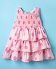 Dew Drops Cotton Woven Sleeveless Frock With Polka Dot Print - Pink  (Trim May Vary)