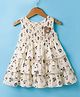 Dew Drops Cotton Woven Sleeveless Frock With Dog Print & Applique - Beige
