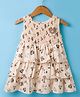 Dew Drops Cotton Woven Sleeveless Frock With Dog Print & Applique - Peach (Trim May Vary)