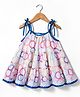 Dew Drops Cotton Woven Sleveless Tiered Frock with Floral Embroidery - Pink