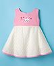 Dew Drops Cotton Woven Sleeveless Checks Frock With Bunny Embroidery - Pink & White