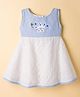 Dew Drops Cotton Woven Sleeveless Checks Frock With Bunny Embroidery - Light Blue & White