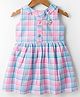 Dew Drops Cotton Woven Sleveless Checkered Frock with Heart Applique - Pink