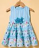 Dew Drops Cotton Woven Sleeveless Frock With Floral Print & Applique - Light Blue