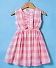 Dew Drops Cotton Woven Sleveless Checkered Frock with Frill Detailing - Pink