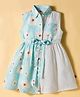 Dew Drops Cotton Woven Sleveless Half & Half Shirt Style Frock with Floral & Polka Dots Print - Aqua Blue