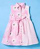 Dew Drops Cotton Woven Sleveless Half & Half Shirt Style Frock with Floral & Polka Dots Print - Pink
