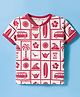 Ollypop Cotton Knit Half Sleeves T-Shirt With Beach Theme Print - Red & Cream