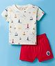 Ollypop Sinker Knit Half Sleeves T-Shirt & Shorts Set With Nautical Theme Print - Red & Cream