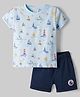 Ollypop Sinker Knit Half Sleeves T-Shirt & Shorts Set With Nautical Theme Print - Light Blue