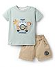 Ollypop Interlock Knit Half Sleeves T-Shirt & Shorts Set with Safari Embroidery - Aqua Blue