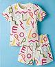 Ollypop Sinker Knit Half Sleeves Shorts Co-ord Night Suit With Text Print - Cream & Green