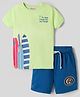 Lazy Bones Sinker Knit Half Sleeves T-Shirt & Shorts Set with Beach Theme Print - Light Green