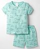 First Smile Sinker Knit Half Sleeves Shorts Co-ord Night Suit With Toys Print - Sea Green
