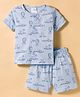 First Smile Sinker Knit Half Sleeves Shorts Co-ord Night Suit With Toys Print - Light Blue