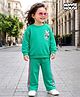 Bonfino Disney Terry Knit Drop Shoulder Full Sleeves T-Shirt & Lounge Pant Set with Front & Back Minnie Mouse Graphic - Green