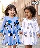Bonfino Disney 100% Cotton Knit Full Sleeve Frock With Minnie & Friends Print Pack Of 2 - White & Light Blue