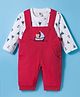 ToffyHouse Interlock Knit Dungaree with Full Sleeves Inner Tee Boat Print & Embroidery - Red & White