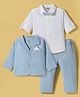 ToffyHouse Interlock Knit to Woven Full Sleeves Solid Colour 3 Piece Party Suit With Bow - Light Blue