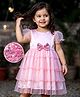 Kookie Kids Woven Half Sleeves Layered Party Wear Frock With Sequinned Bow - Pink