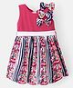 Rassha Sleeveless Striped Floral Printed & Bow Applique Detailed Knee Length Dress - Pink & Navy Blue