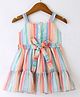 Rassha Sleeveless Striped & Bow Applique Detailed Knee Length Tiered Dress - Multi Colour