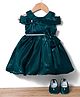 Blabber Cold Shoulder Stone Embellished Bow Applique Detailed Dress With Booties - Green