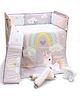 Babyhug Premium 100% Cotton Crib Bedding Set Unicorn Theme - Pink| Crib Sheet, Quilt, Bumper, Bolsters, U-Shape Pillow| Easy to Install & Remove| Machine Washable| Compact Fold for Storage