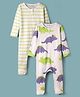 Kookie Kids 100% Cotton Interlock Knit Full Sleeves Striped & Dino Printed Sleep Suits Pack Of 2 - Multicolour