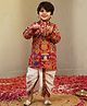 AJ Dezines Cotton Woven Full Sleeves Animals & Trees Printed Dhoti Kurta Set - Red