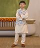AJ Dezines Cotton Blend Woven Full Sleeves Solid Kurta Pyjama With Floral Printed Jacket Set - Cream