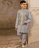 AJ Dezines Cotton Blend Woven Full Sleeves Solid Kurta Pyjama With Floral Printed Jacket Set - Grey